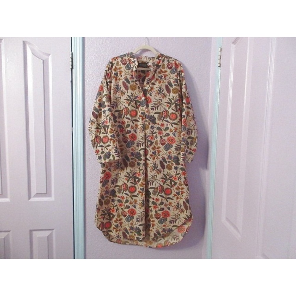 J. Peterman Floral Botanical Midi Dress Size XL Cotton Garden Earthy Woodsy Boho